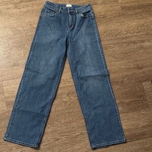 Camila Coelho Blue Denim Jeans with Stud Accents Wide Leg